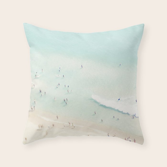 Aerial Beach - People - Pastel Ocean - Aerial Mint Green Sea - Crashing Waves - Travel photography Throw Pillow Gallery Image 6
