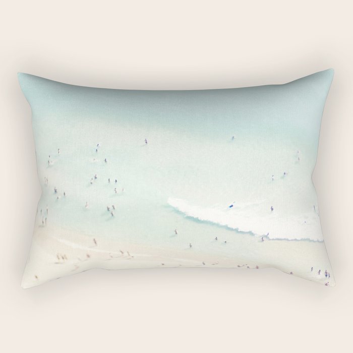 Aerial Beach - People - Pastel Ocean - Aerial Mint Green Sea - Crashing Waves - Travel photography Rectangular Pillow Gallery Image 2