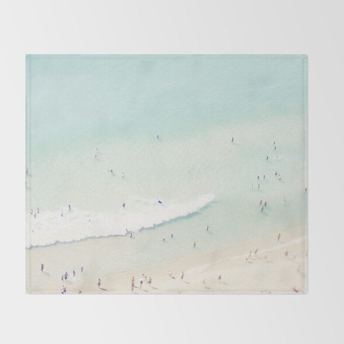 Aerial Beach - People - Pastel Ocean - Aerial Mint Green Sea - Crashing Waves - Travel photography Throw Blanket Gallery Image 2