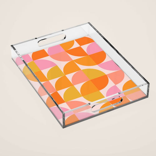 Mid Century Mod Geometry In Pink And Orange Acrylic Tray