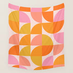 Mid Century Mod Geometry in Pink and Orange Wall Tapestry Gallery Image 4