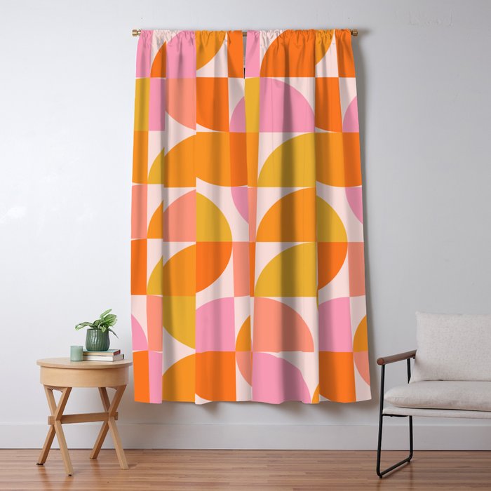 Mid Century Mod Geometry in Pink and Orange Window Curtain Gallery Image 5