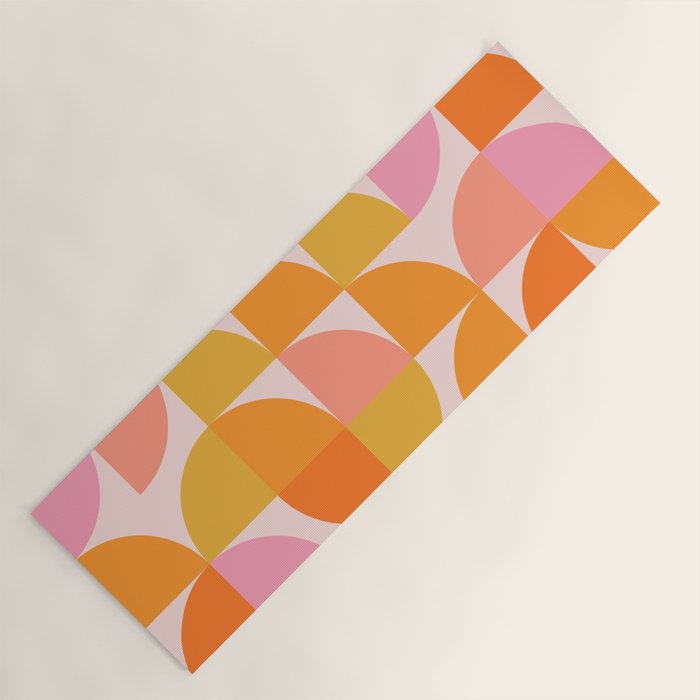 Mid Century Mod Geometry in Pink and Orange Yoga Mat Gallery Image 1
