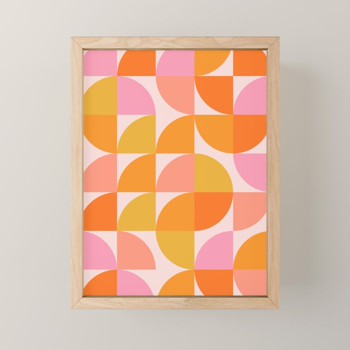 Mid Century Mod Geometry in Pink and Orange Mini Art Print Gallery Image 1