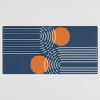 Mid Century Modern Geometric 83 in Navy Blue and Orange (Rainbow and Sun Abstraction) Desk Mat Gallery Image 3