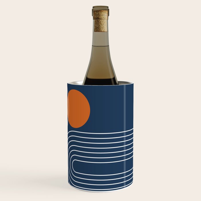Mid Century Modern Geometric 83 in Navy Blue and Orange (Rainbow and Sun Abstraction) Wine Chiller Gallery Image 3
