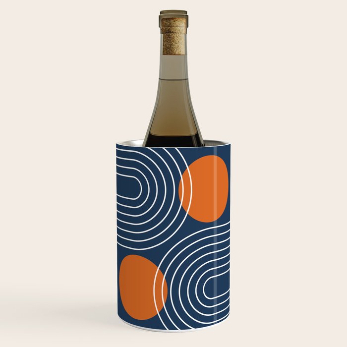 Mid Century Modern Geometric 83 in Navy Blue and Orange (Rainbow and Sun Abstraction) Wine Chiller Gallery Image 1