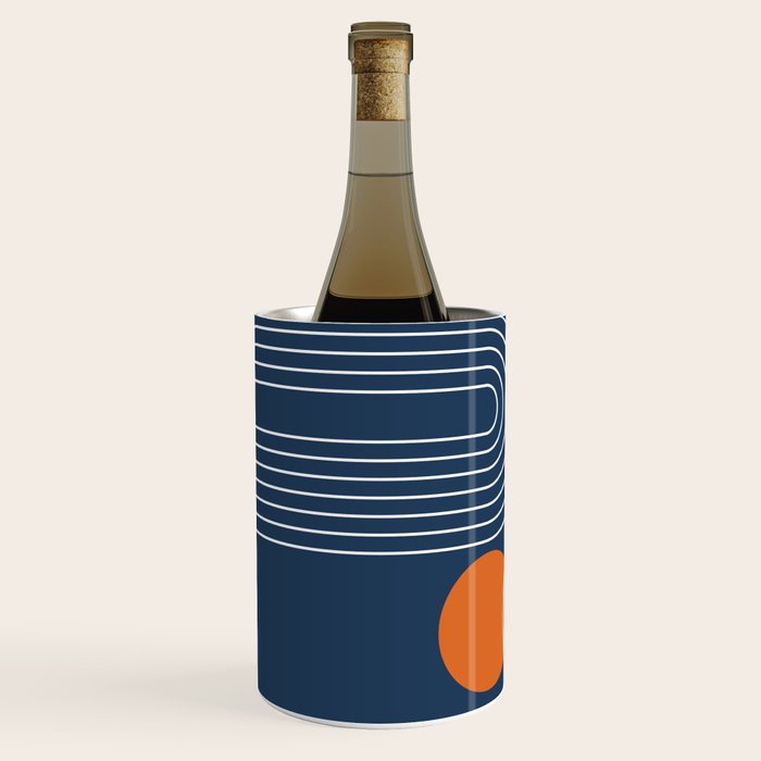 Mid Century Modern Geometric 83 in Navy Blue and Orange (Rainbow and Sun Abstraction) Wine Chiller Gallery Image 2