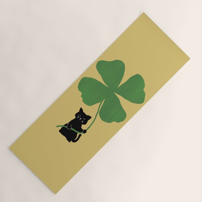 Cat with clover Yoga Mat Gallery Image 1