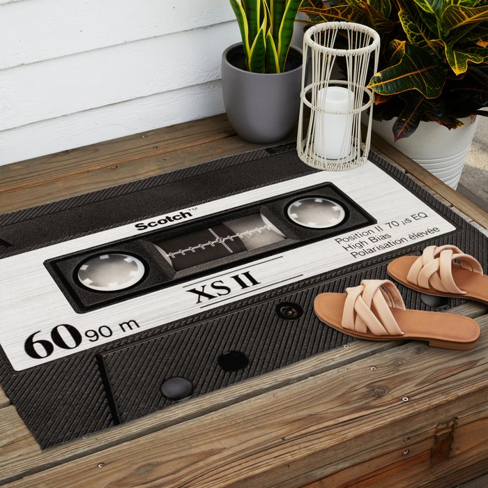 Cassette Tape Black And White #decor #society6 #buyart Outdoor Rug Gallery Image 2
