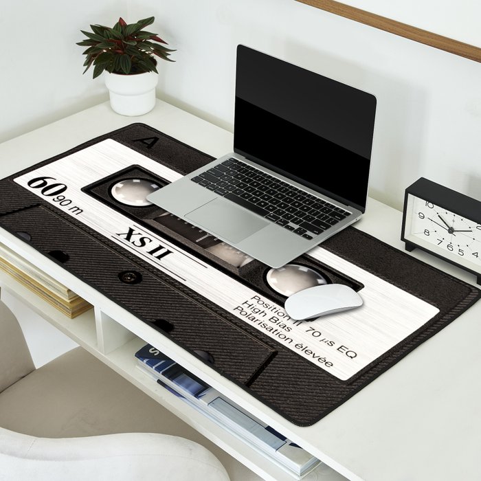 Cassette Tape Black And White #decor #society6 #buyart Desk Mat Gallery Image 2