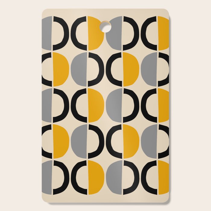 Mid Century Modern Half Circle Pattern 547 Beige Black Gray and Yellow Cutting Board Gallery Image 1