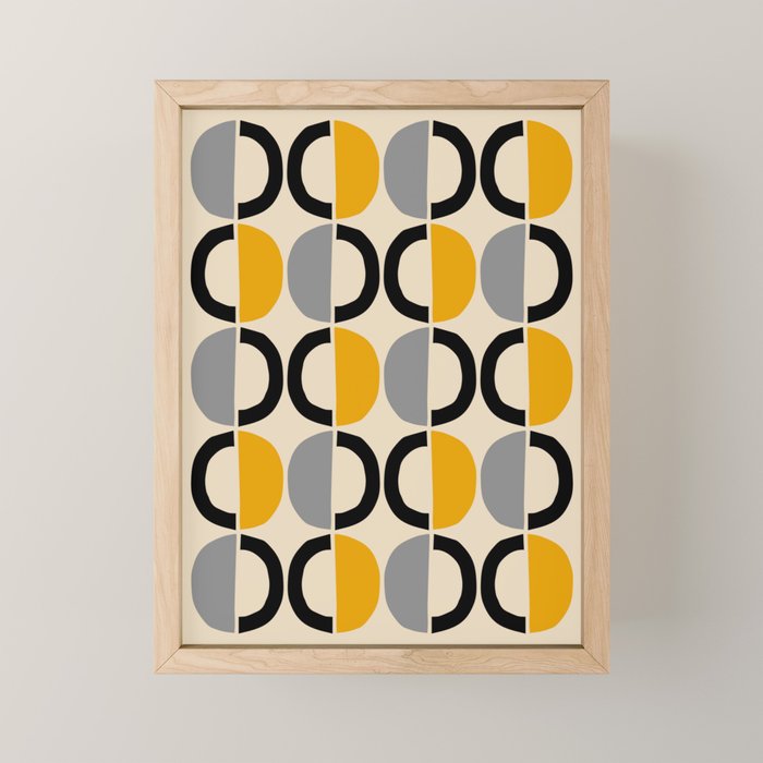 Mid Century Modern Half Circle Pattern 547 Beige Black Gray and Yellow Mini Art Print Gallery Image 1