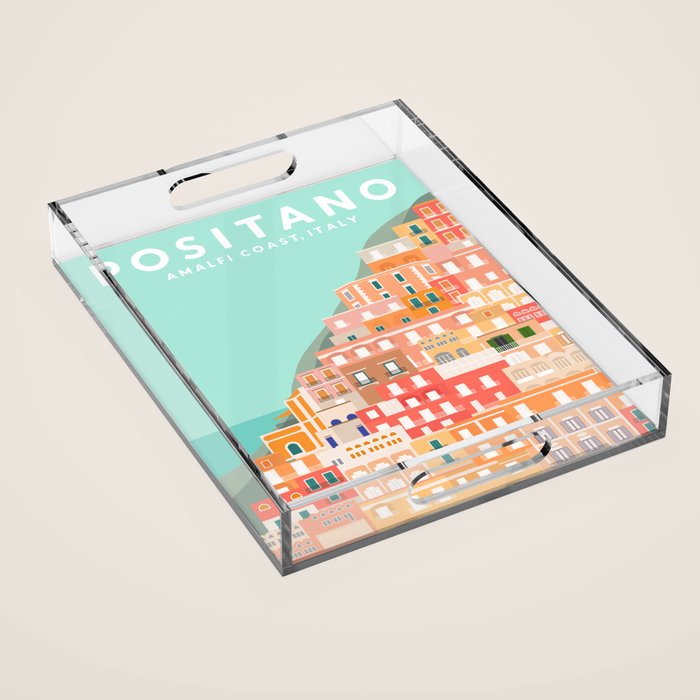 Positano, Amalfi Coast, Italy Travel Poster Acrylic Tray Gallery Image 1