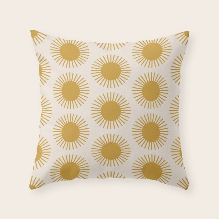Boho Summer Sun Pattern I Golden Throw Pillow Gallery Image 1