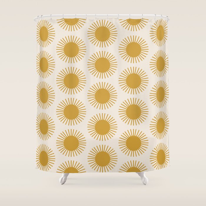 Boho Summer Sun Pattern I Golden Shower Curtain Gallery Image 1