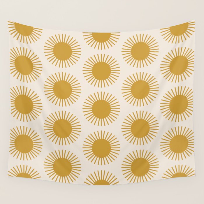 Boho Summer Sun Pattern I Golden Wall Tapestry Gallery Image 4