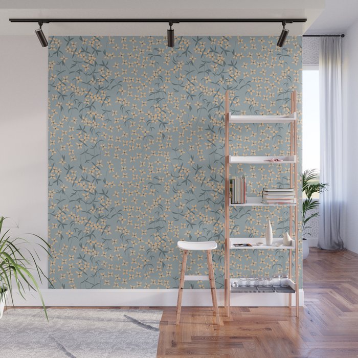Seamless pattern design with hand drawn flowers and floral elements Wall Mural Gallery Image 1