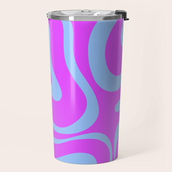Modern Retro Liquid Swirl Fluid Abstract Pattern Bright Violet and Blue Travel Mug Gallery Image 2