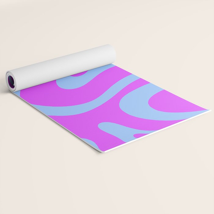Modern Retro Liquid Swirl Fluid Abstract Pattern Bright Violet and Blue Yoga Mat Gallery Image 2