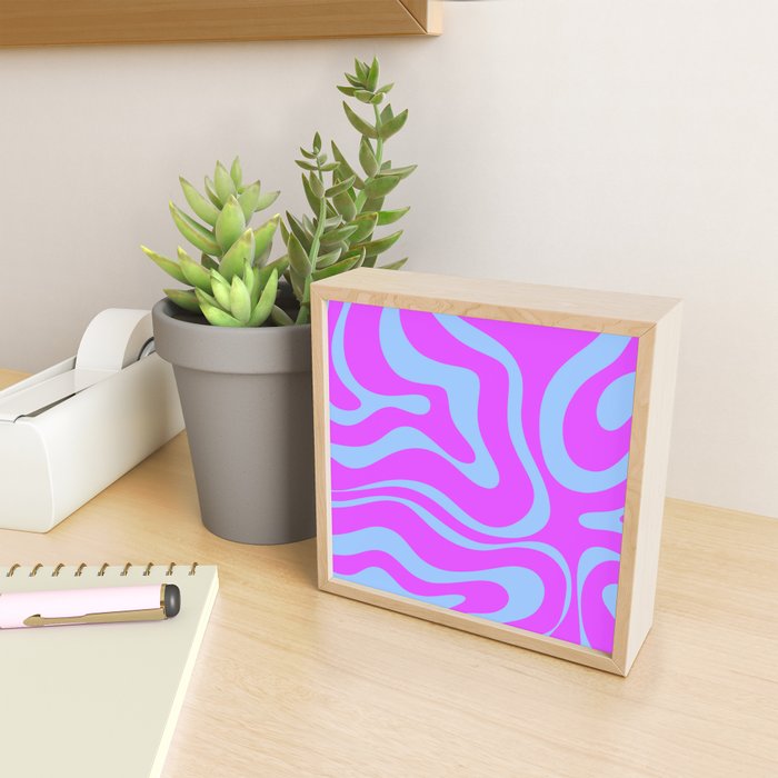 Modern Retro Liquid Swirl Fluid Abstract Pattern Bright Violet and Blue Mini Art Print Gallery Image 2