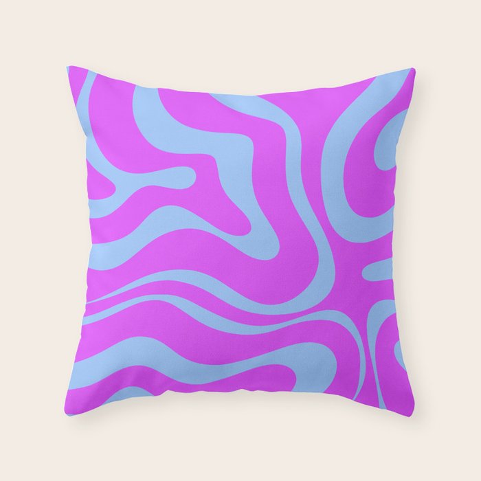 Modern Retro Liquid Swirl Fluid Abstract Pattern Bright Violet and Blue Throw Pillow Gallery Image 1