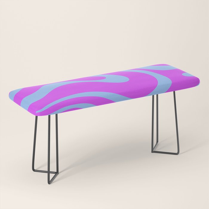 Modern Retro Liquid Swirl Fluid Abstract Pattern Bright Violet and Blue Bench Gallery Image 1