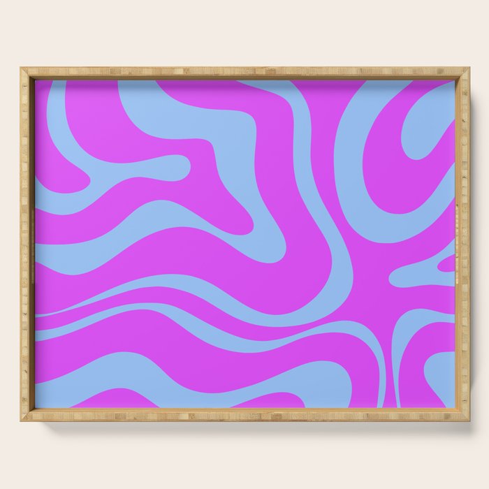 Modern Retro Liquid Swirl Fluid Abstract Pattern Bright Violet and Blue Serving Tray Gallery Image 1