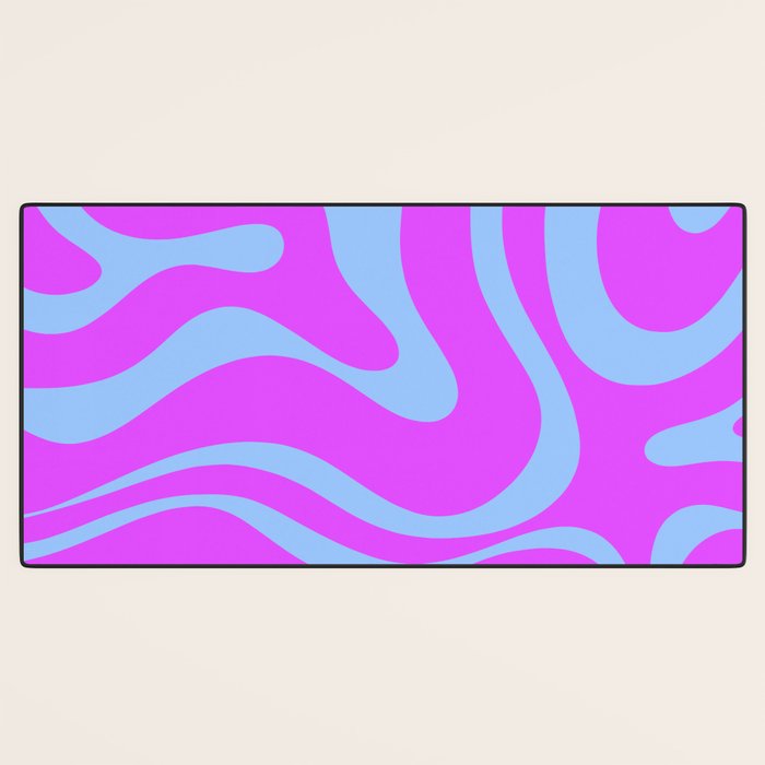 Modern Retro Liquid Swirl Fluid Abstract Pattern Bright Violet and Blue Desk Mat Gallery Image 3