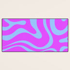 Modern Retro Liquid Swirl Fluid Abstract Pattern Bright Violet and Blue Desk Mat Gallery Image 3
