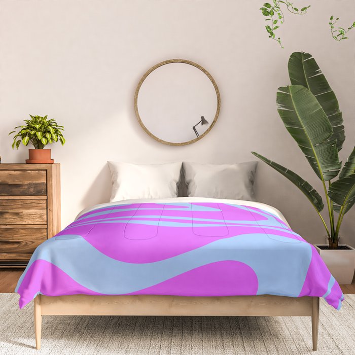 Modern Retro Liquid Swirl Fluid Abstract Pattern Bright Violet and Blue Comforter Gallery Image 3
