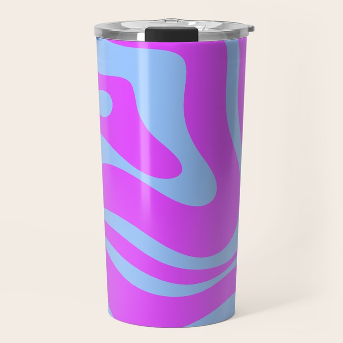 Modern Retro Liquid Swirl Fluid Abstract Pattern Bright Violet and Blue Travel Mug Gallery Image 1