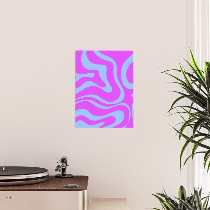 Modern Retro Liquid Swirl Fluid Abstract Pattern Bright Violet and Blue Poster Gallery Image 2