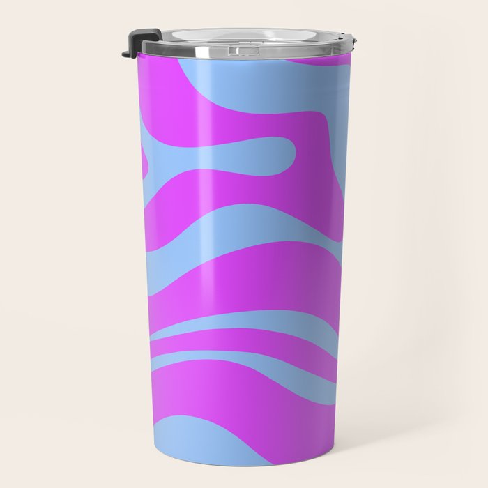 Modern Retro Liquid Swirl Fluid Abstract Pattern Bright Violet and Blue Travel Mug Gallery Image 3