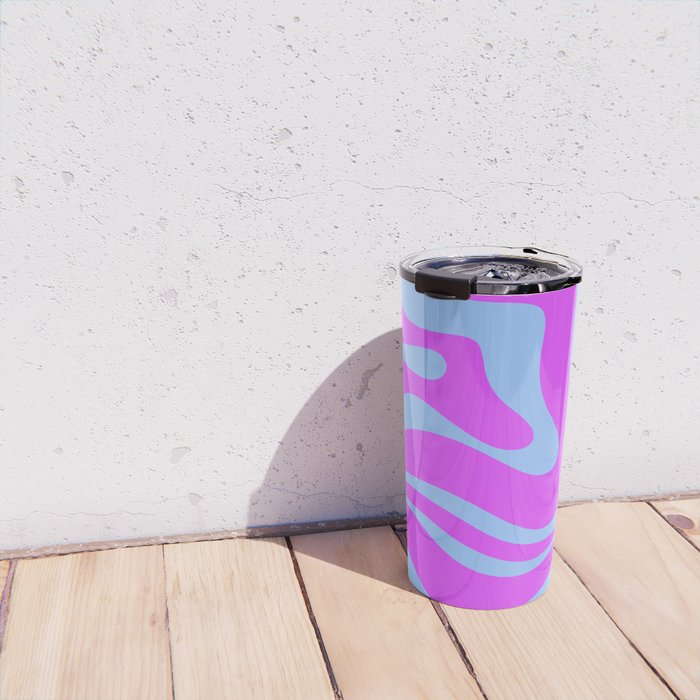 Modern Retro Liquid Swirl Fluid Abstract Pattern Bright Violet and Blue Travel Mug Gallery Image 4