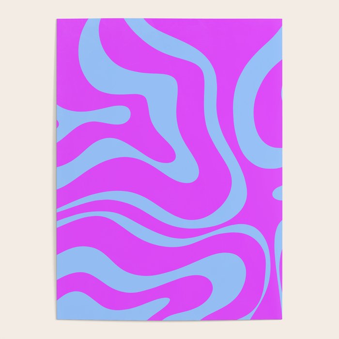 Modern Retro Liquid Swirl Fluid Abstract Pattern Bright Violet and Blue Poster Gallery Image 1
