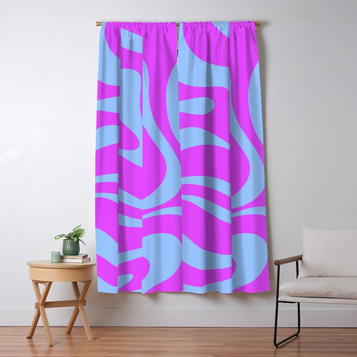 Modern Retro Liquid Swirl Fluid Abstract Pattern Bright Violet and Blue Window Curtain Gallery Image 5