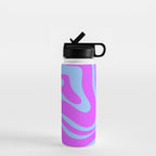 Modern Retro Liquid Swirl Fluid Abstract Pattern Bright Violet and Blue Water Bottle Gallery Image 1