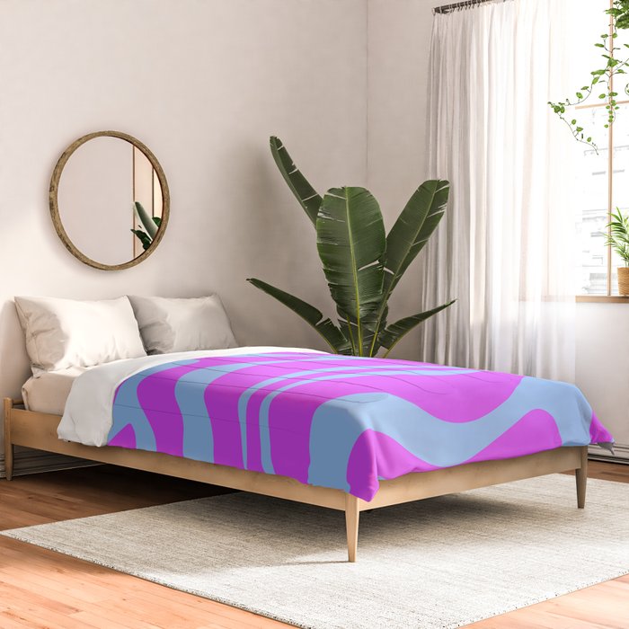 Modern Retro Liquid Swirl Fluid Abstract Pattern Bright Violet and Blue Comforter Gallery Image 2