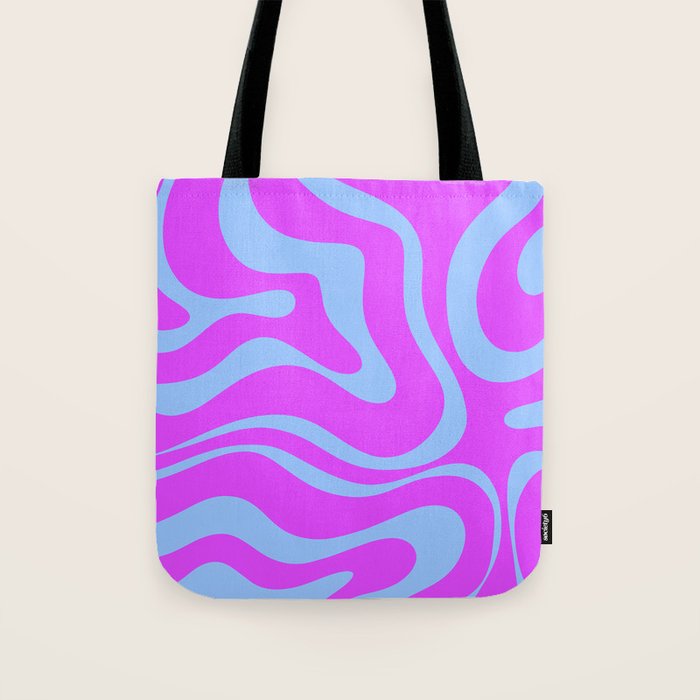 Modern Retro Liquid Swirl Fluid Abstract Pattern Bright Violet and Blue Tote Bag Gallery Image 1