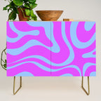 Modern Retro Liquid Swirl Fluid Abstract Pattern Bright Violet and Blue Credenza Gallery Image 1