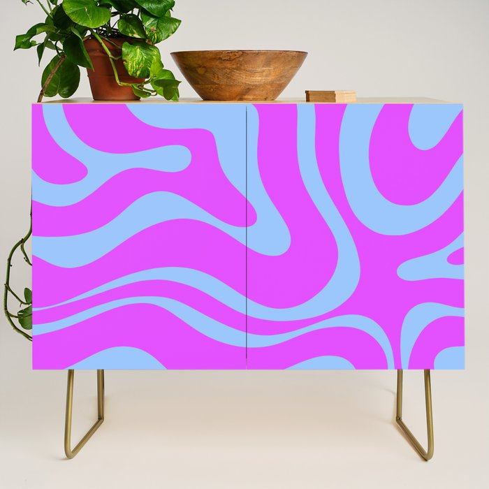 Modern Retro Liquid Swirl Fluid Abstract Pattern Bright Violet and Blue Credenza Gallery Image 1