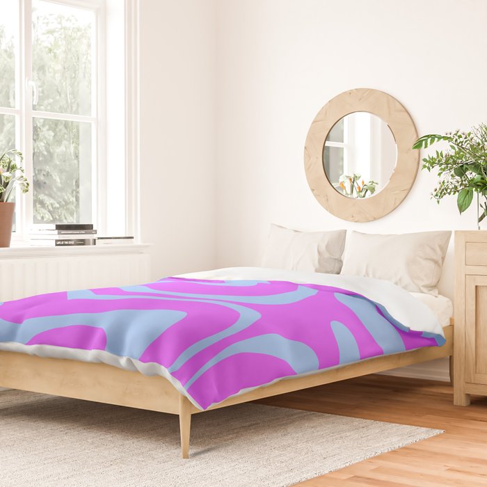 Modern Retro Liquid Swirl Fluid Abstract Pattern Bright Violet and Blue Duvet Cover Gallery Image 2