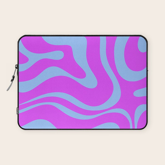 Modern Retro Liquid Swirl Fluid Abstract Pattern Bright Violet and Blue Laptop Sleeve Gallery Image 1