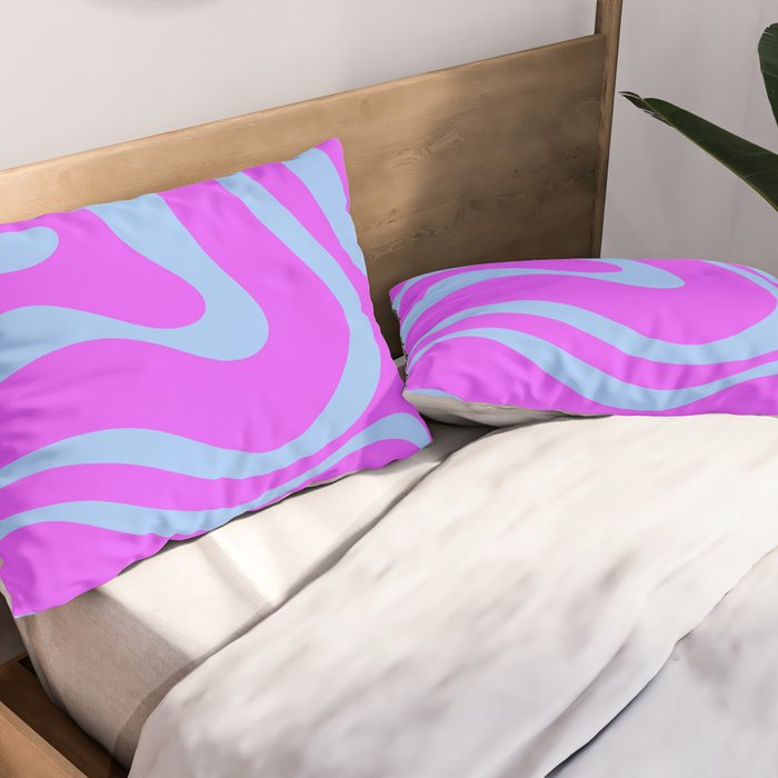 Modern Retro Liquid Swirl Fluid Abstract Pattern Bright Violet and Blue Pillow Sham Gallery Image 2