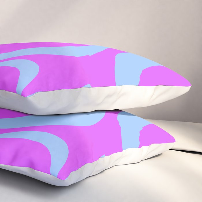 Modern Retro Liquid Swirl Fluid Abstract Pattern Bright Violet and Blue Pillow Sham Gallery Image 3