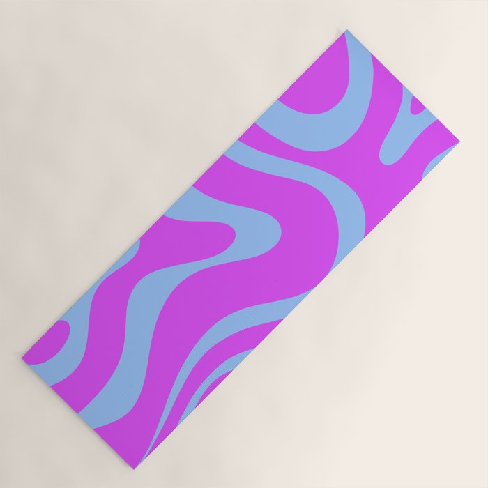 Modern Retro Liquid Swirl Fluid Abstract Pattern Bright Violet and Blue Yoga Mat Gallery Image 1