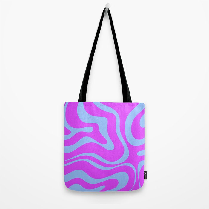 Modern Retro Liquid Swirl Fluid Abstract Pattern Bright Violet and Blue Tote Bag Gallery Image 2