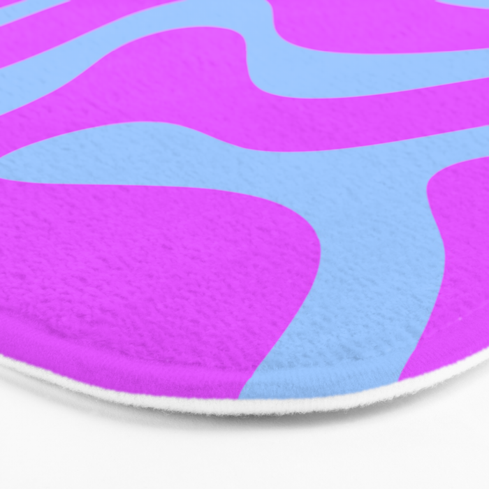 Modern Retro Liquid Swirl Fluid Abstract Pattern Bright Violet and Blue Bath Mat Gallery Image 3