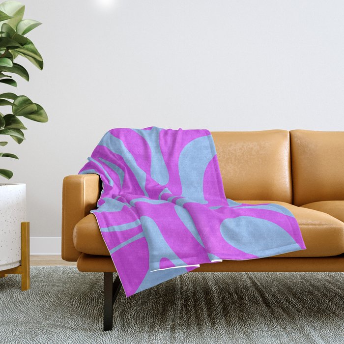 Modern Retro Liquid Swirl Fluid Abstract Pattern Bright Violet and Blue Throw Blanket Gallery Image 1
